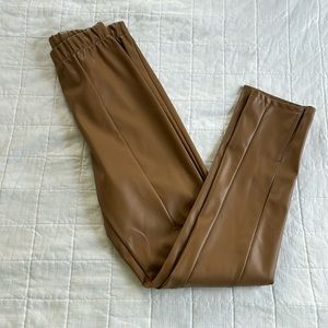 Brown Leather Leggings. Ankle slit. Never worn.